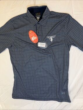 Greg Norman Collection Navy & White Geometric Polo